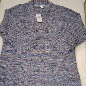 J. Jill Blue and Gray V-Neck Sweater